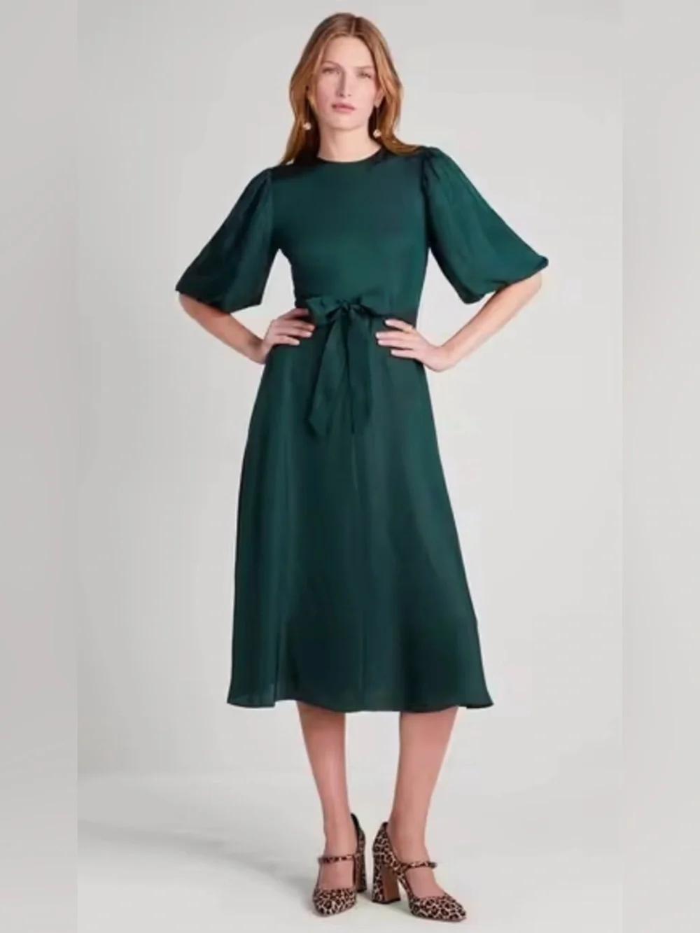 Kate Spade Matinee Silk Blend Dress 2 Emerald Green Midi Elegant Romantic Chic